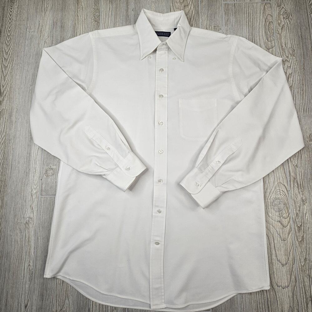 Lands End Shirt Mens Large Tall 16-36 Button Down Pocket Dress Work Cotton Blend